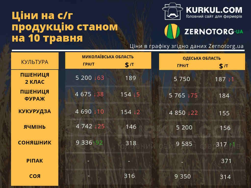 Вартість зернових падає соняшник дорожчає огляд цін на сільськогосподарські культури за 10 травня 2019 року